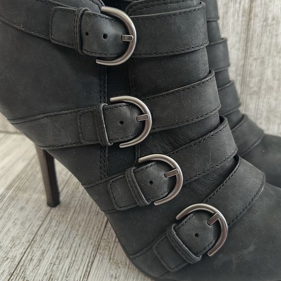 Coach Tessie Black Leather Heeled Buckle Ankle Booties - Picture 3 of 10